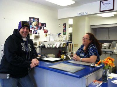 Dale Mutro, postal clerk, and Celeste Brooks, postmaster, hear it all in the Ocracoke post office.